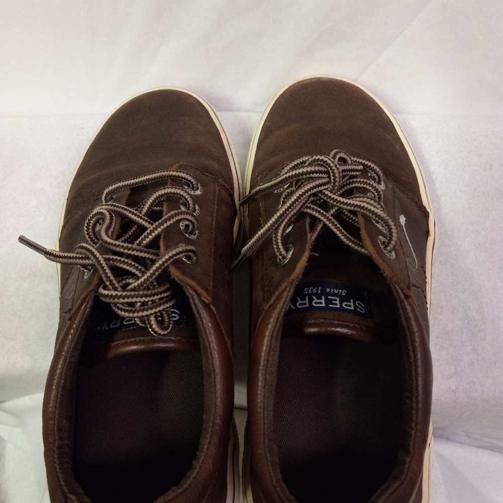 SPERRY Top-Siders Sneakers OLLIE Brown Leather Youth Size 4M - Picture 4 of 8